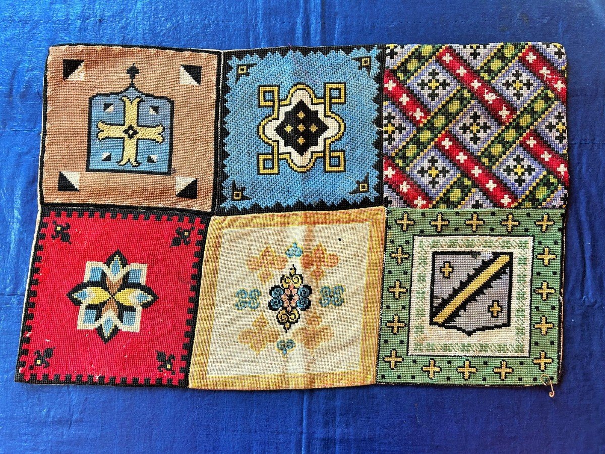 Heraldic Box Stitch Tapestry In The Style Of Viollet Le Duc - France Circa 1870-photo-2