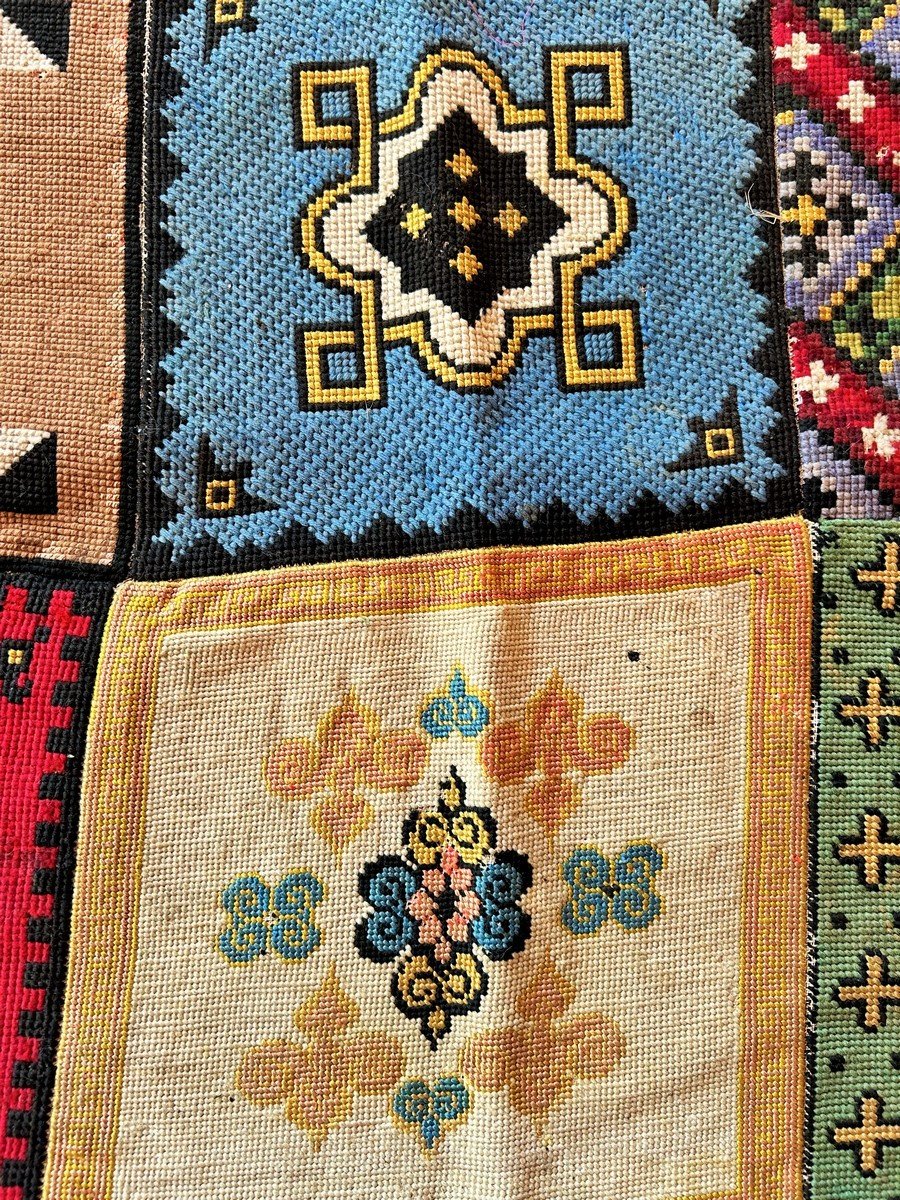 Heraldic Box Stitch Tapestry In The Style Of Viollet Le Duc - France Circa 1870-photo-3