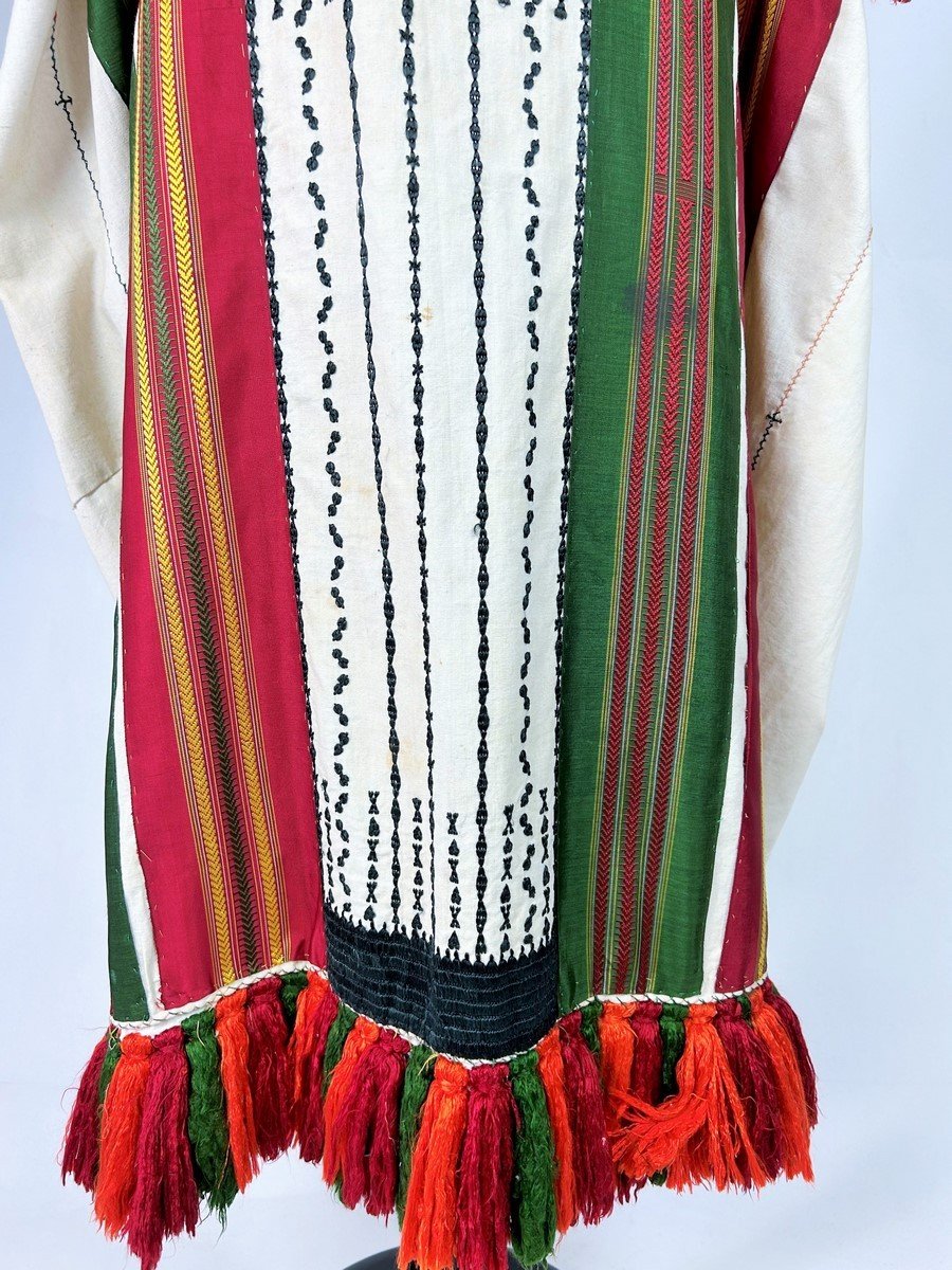 Embroidered Cotton Blouse With Silk Floche Pompoms - Tunisia Circa 1950-photo-2