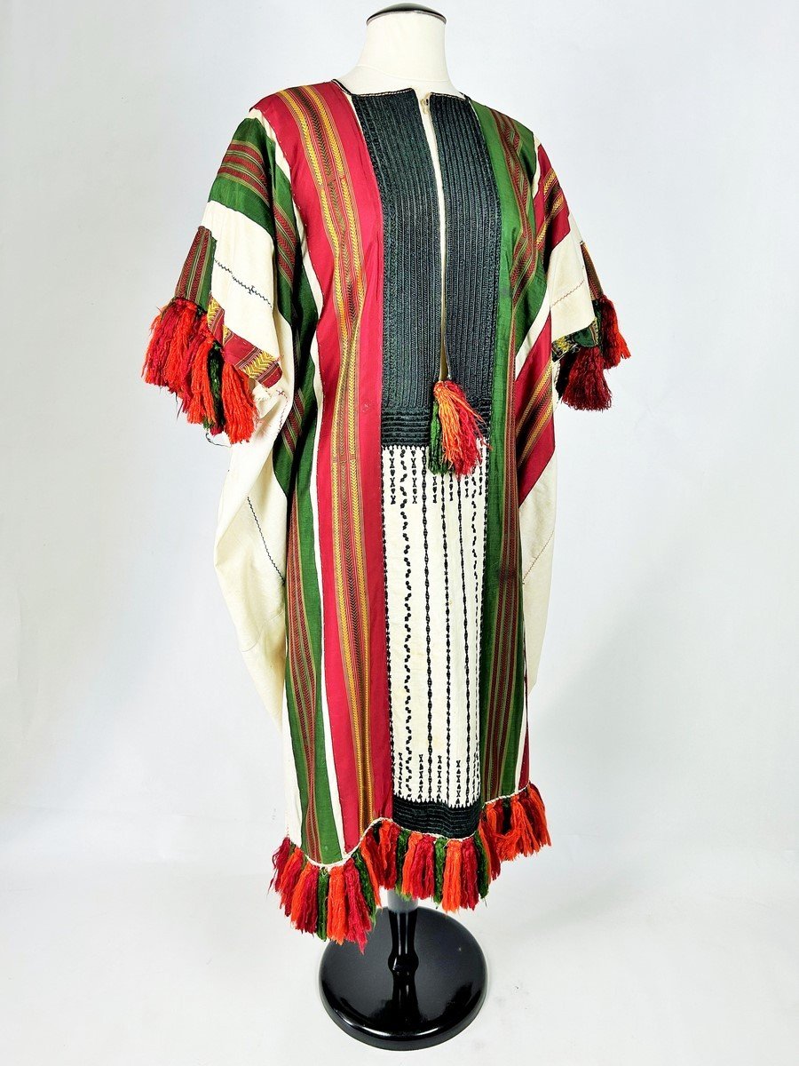 Embroidered Cotton Blouse With Silk Floche Pompoms - Tunisia Circa 1950-photo-3