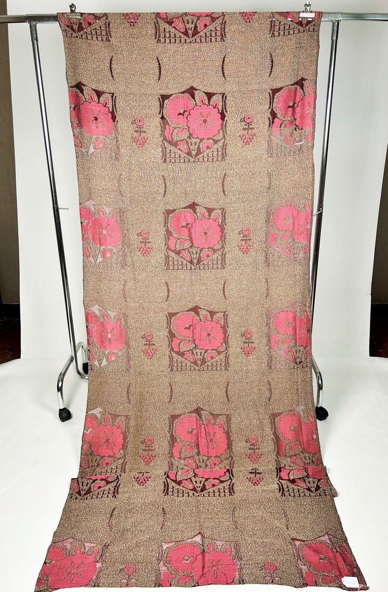 Pair Of Art Deco Curtains In Heathered Wool And Carmine Tulle - France Circa 1925-photo-2