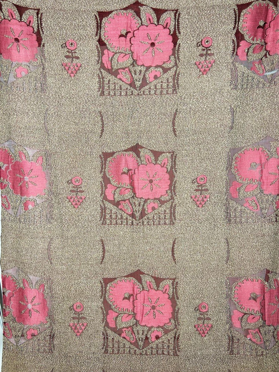 Pair Of Art Deco Curtains In Heathered Wool And Carmine Tulle - France Circa 1925-photo-4