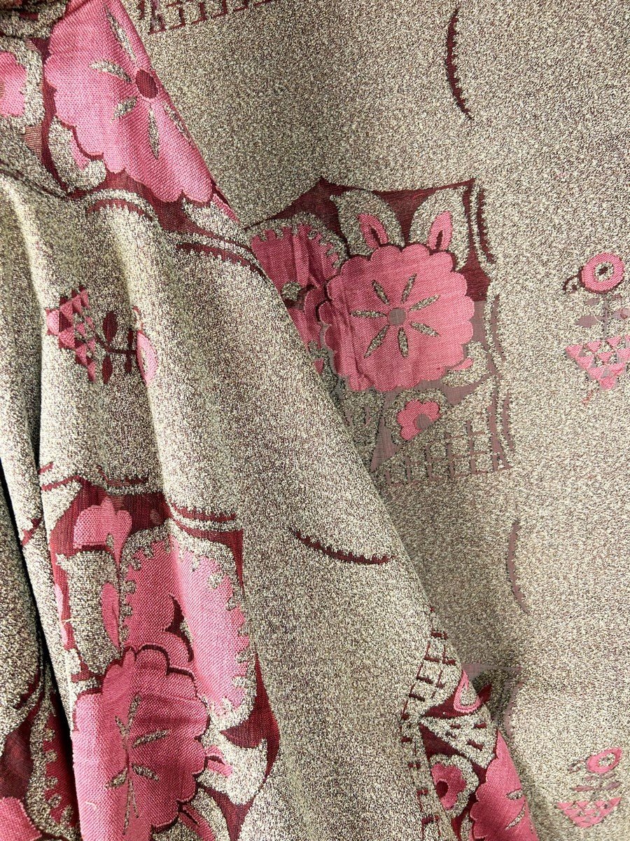 Pair Of Art Deco Curtains In Heathered Wool And Carmine Tulle - France Circa 1925-photo-3