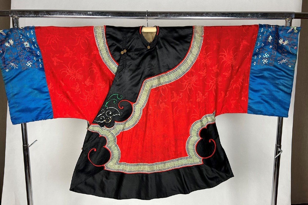 Han Woman's Tunic In Embroidered Damask And Satin - Late Qing Period - China Circa 1900-1910-photo-3