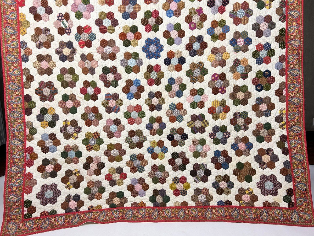 Courtepointe En Patchwork d'Indiennes - Provence Circa 1840-1850-photo-2