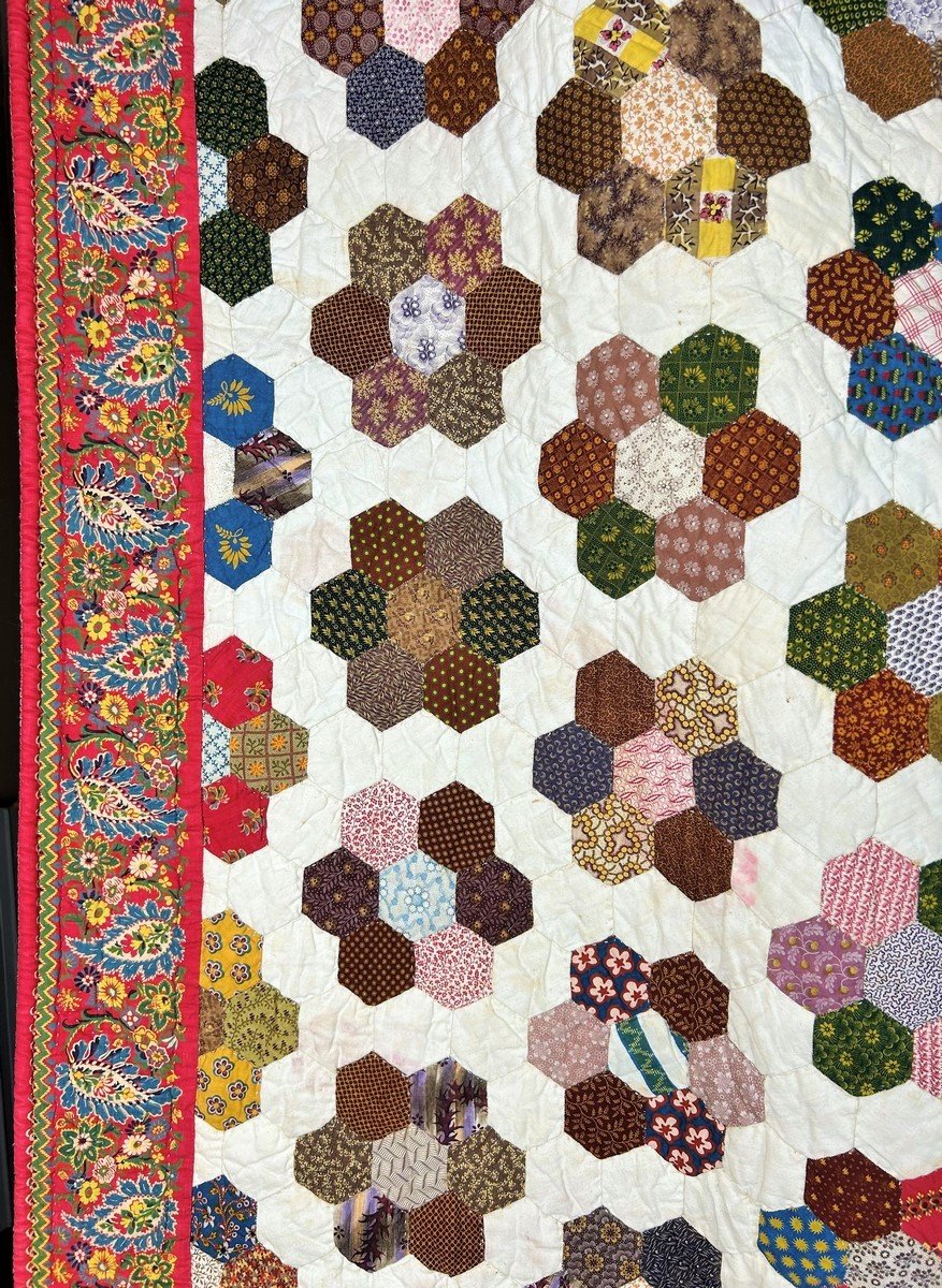 Courtepointe En Patchwork d'Indiennes - Provence Circa 1840-1850-photo-3