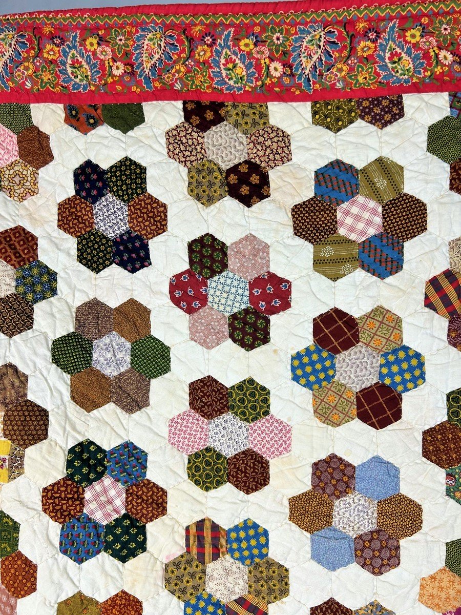 Courtepointe En Patchwork d'Indiennes - Provence Circa 1840-1850-photo-4