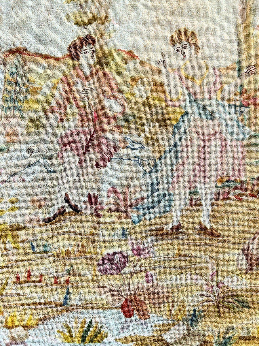 Une Tapisserie Au Petit Point 18e 19ème - Dosseret De Canapé-photo-3