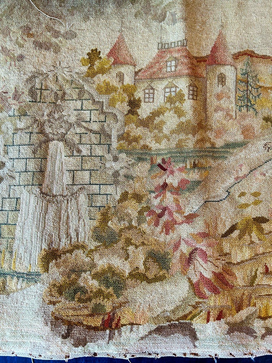 Une Tapisserie Au Petit Point 18e 19ème - Dosseret De Canapé-photo-4