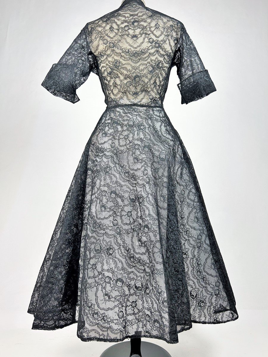 Calais Lace Cocktail Dress By Germaine Lecomte Haute Couture - Paris Circa 1950-photo-4