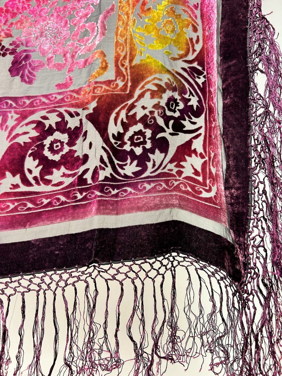 Art Deco Velvet Shawl - Lyon Circa 1980-photo-1