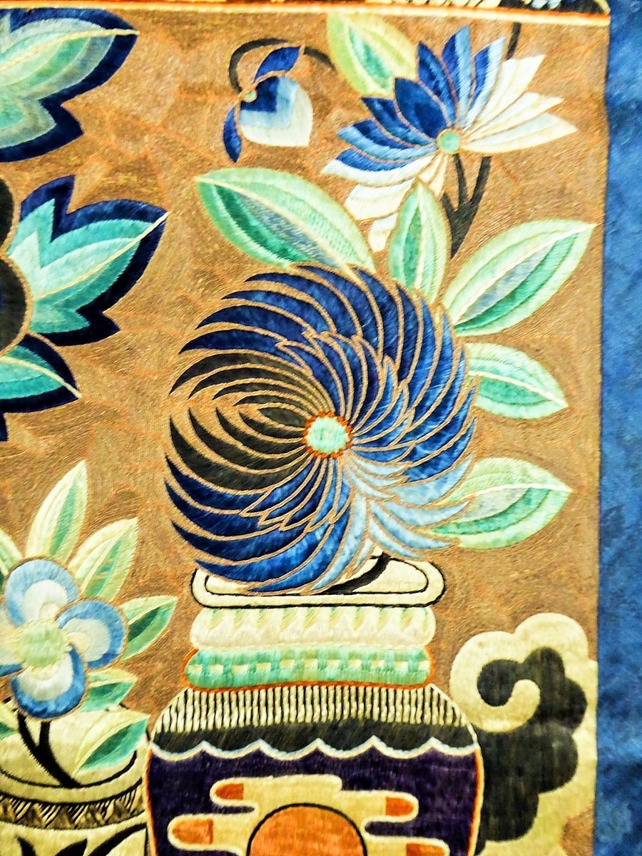 Tapisserie Aux Oiseaux En Broderie De Soie Et Fils Dorés - Chine 19ème Siècle- Période Qing-photo-3