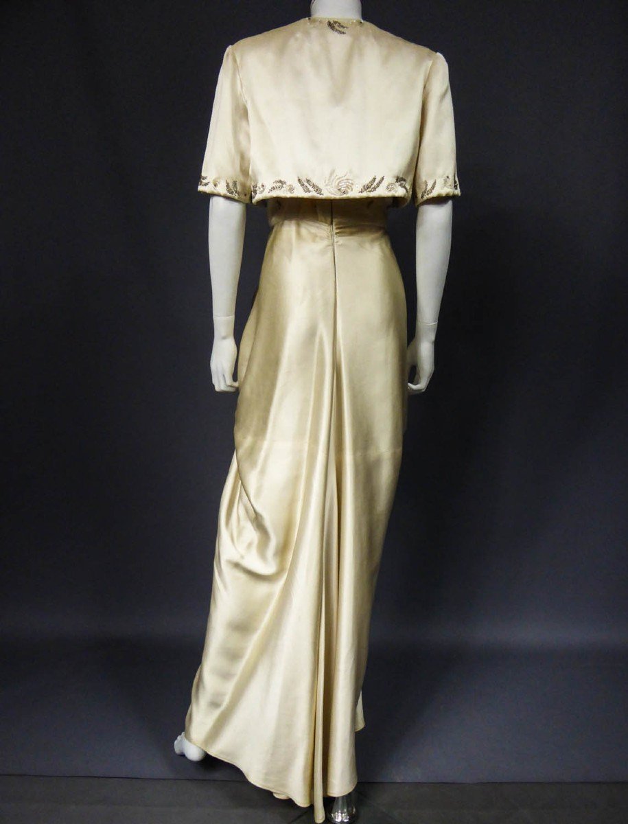 Robe De Cérémonie Et Bourse De  Pierre Balmain En Satin Brodé Circa 1955-photo-4