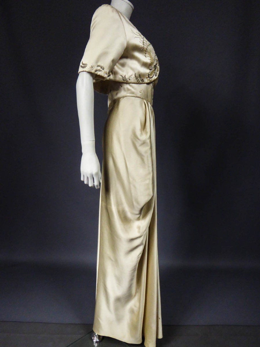 Robe De Cérémonie Et Bourse De  Pierre Balmain En Satin Brodé Circa 1955-photo-8