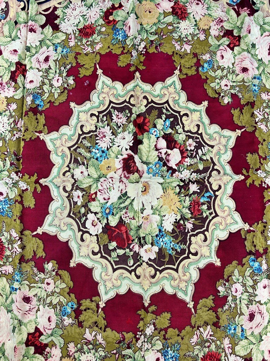 Tapis De Table En Reps Imprimé Au Décor Floral Impérial - France Second Empire Circa 1860-photo-1