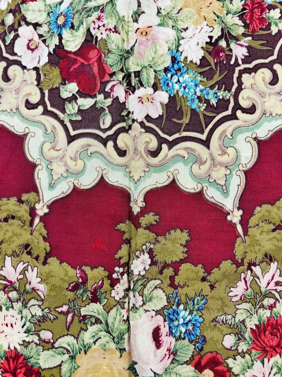 Tapis De Table En Reps Imprimé Au Décor Floral Impérial - France Second Empire Circa 1860-photo-3