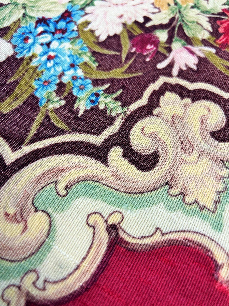 Tapis De Table En Reps Imprimé Au Décor Floral Impérial - France Second Empire Circa 1860-photo-4