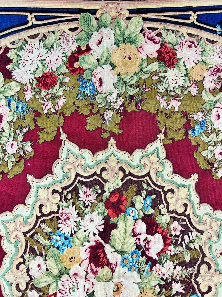 Tapis De Table En Reps Imprimé Au Décor Floral Impérial - France Second Empire Circa 1860-photo-8