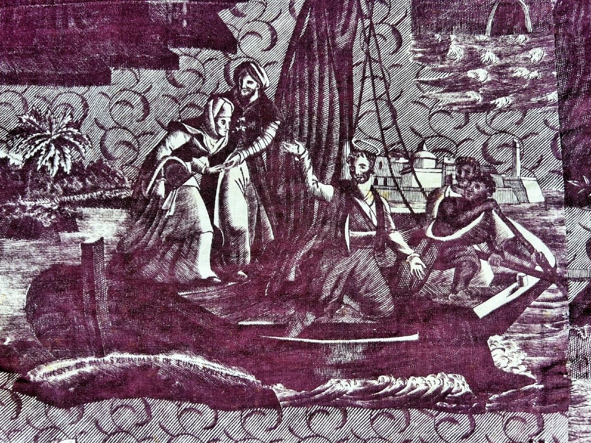 Saint Vincent De Paul, Couvre-lit En Toile Imprimée De Rouen En Violet - Normandie Circa 1820-photo-4