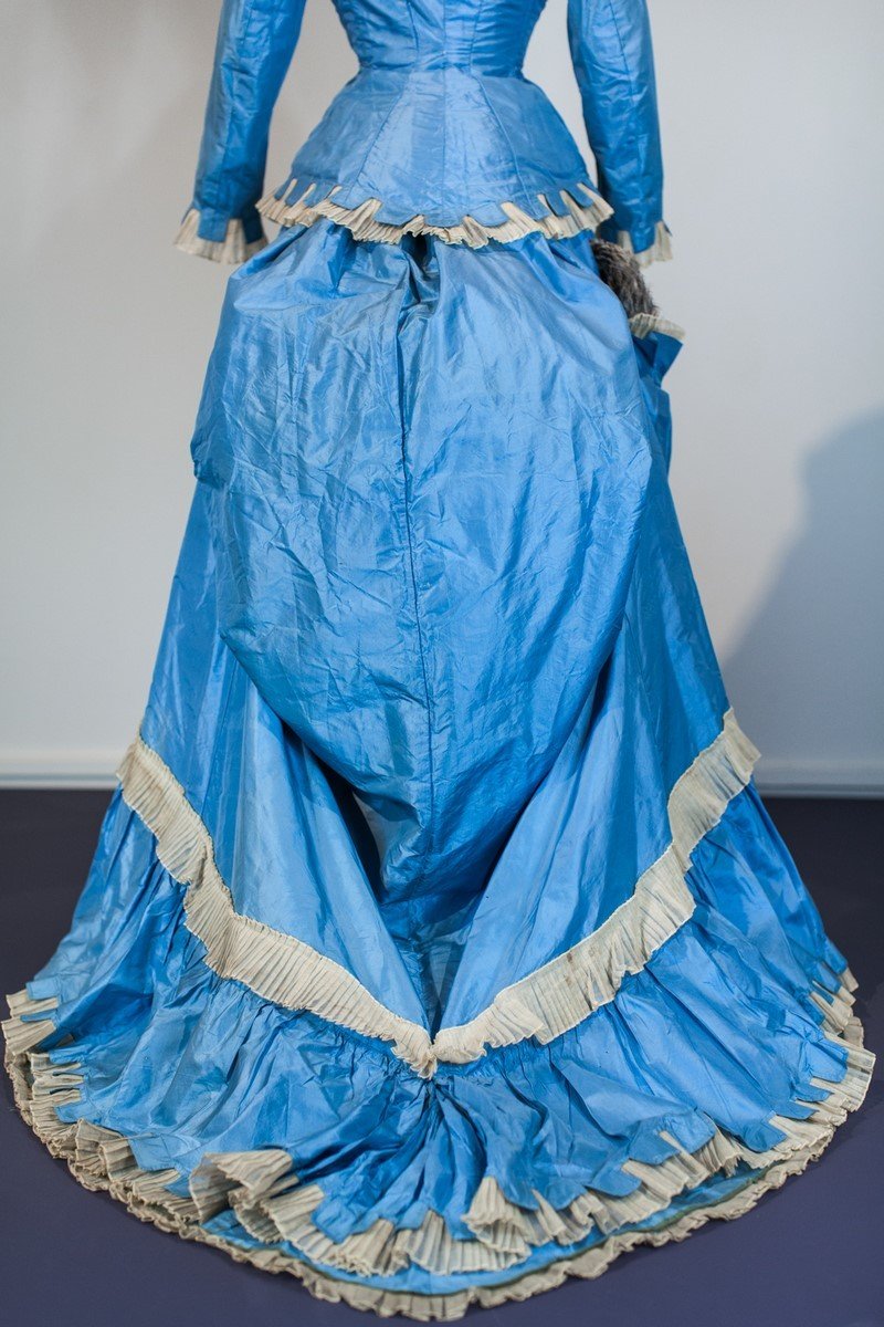 Greek Day Dress With Bustle And Pouf In Sky Blue Taffeta And Tarlatan France C. 1875-photo-2