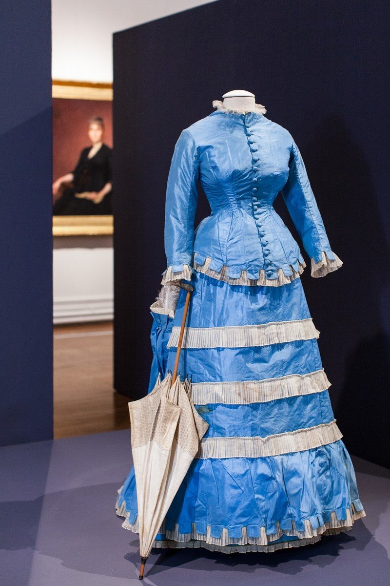 Greek Day Dress With Bustle And Pouf In Sky Blue Taffeta And Tarlatan France C. 1875-photo-3