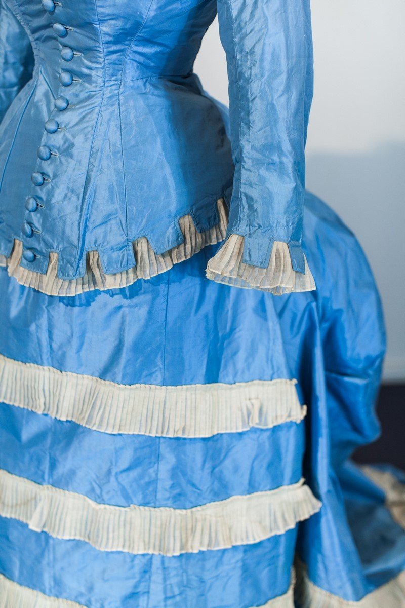 Greek Day Dress With Bustle And Pouf In Sky Blue Taffeta And Tarlatan France C. 1875-photo-6