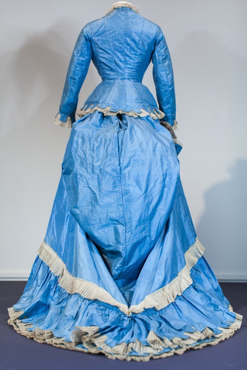 Greek Day Dress With Bustle And Pouf In Sky Blue Taffeta And Tarlatan France C. 1875-photo-7