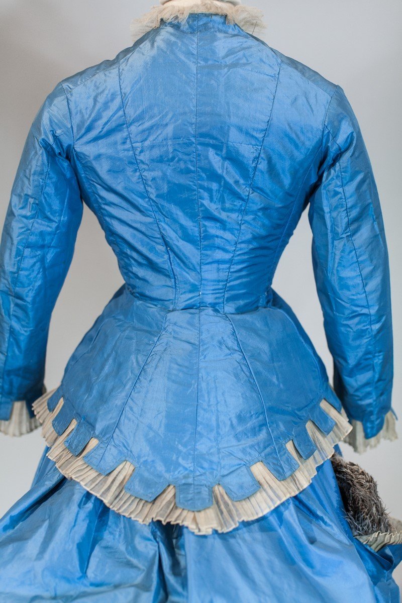 Greek Day Dress With Bustle And Pouf In Sky Blue Taffeta And Tarlatan France C. 1875-photo-8