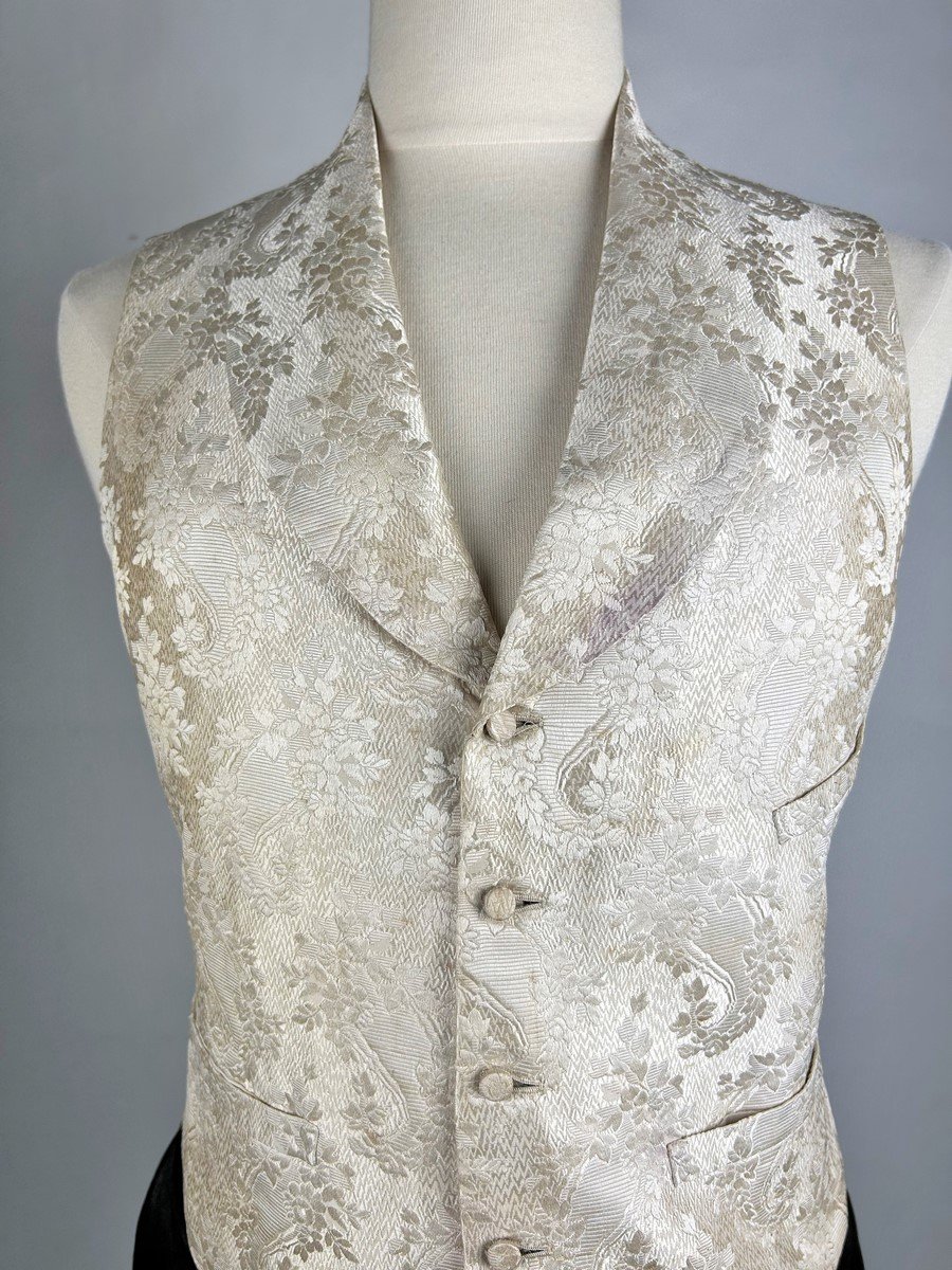 Elegant Second Empire Wedding Waistcoat In Cream Silk - France Circa 1860-1870-photo-4