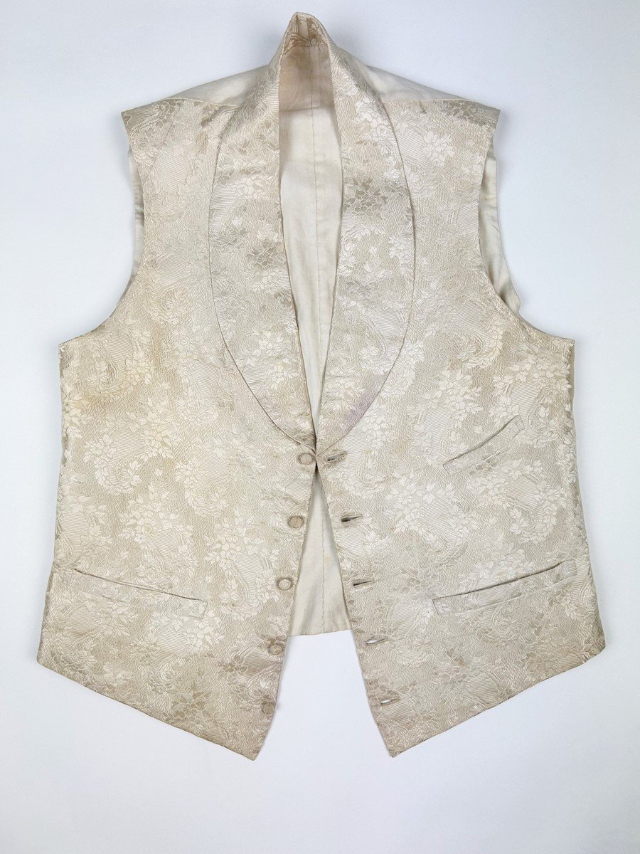 Elegant Second Empire Wedding Waistcoat In Cream Silk - France Circa 1860-1870-photo-6