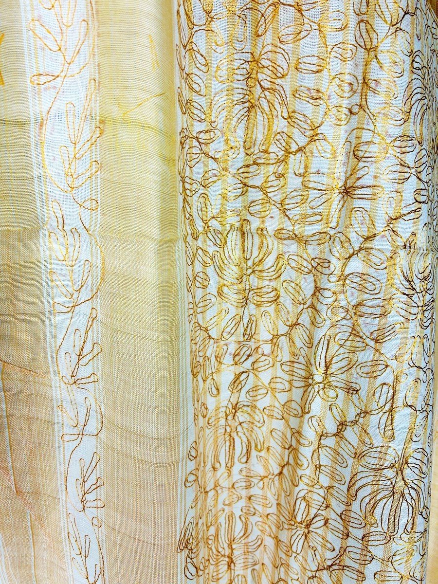 Long Yellow Gold Silk Scarf Embroidered With Cornely - North Africa Circa 1950-photo-6