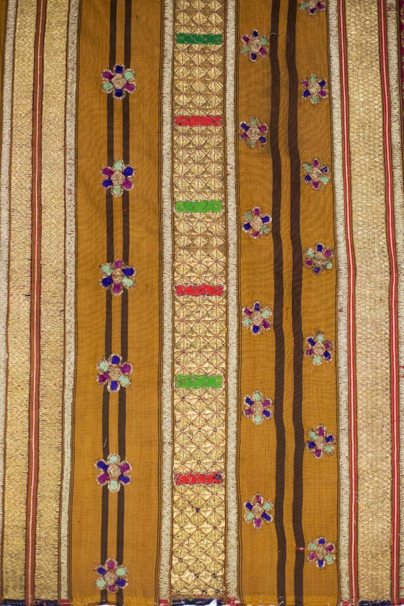 Lampong Tapestry In Cotton Embroidered With Gold And Silver Threads - Sumatra Indonesia Late 19th Century-photo-3