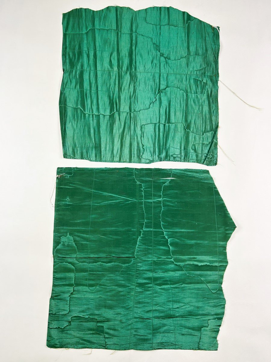 Métrage d'Une Faille De Soie Moirée à l'Antique Vert Impérial - France Vers 1860-photo-8