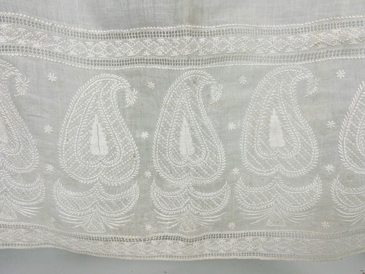 Embroidered Muslin Shawl Stole Called Chikan Work C. 1810 Lucknow India For Fashion In Europe -photo-3