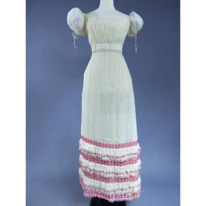 Restoration Dress In Embroidered Cotton Yarn Circa 1813/1820