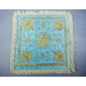 Sky Blue Satin Embroidered With Gold Thread, Top Of Chest - Ottoman Empire Late 19th Century