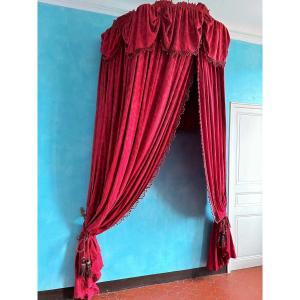 A Complete Bed Canopy In Adrianople Red Cotton Damask - France Circa 1880
