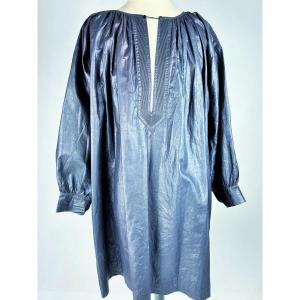A Blaude/biaude Or Party Blouse In Indigo Dyed Glazed Cotton - France Circa 1850/1900
