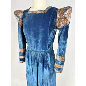 Cubist Dress In Silver Printed Velvet From Maison Becker Fils Paris Circa 1935