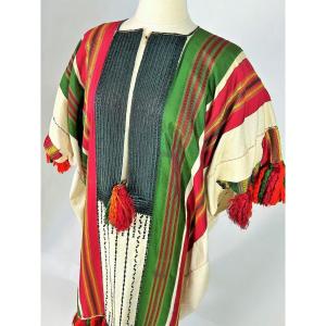 Embroidered Cotton Blouse With Silk Floche Pompoms - Tunisia Circa 1950