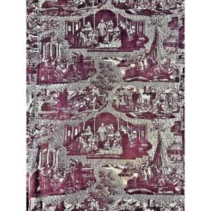 Saint Vincent De Paul, Rouen Printed Canvas Bedspread In Purple - Normandy Circa 1820