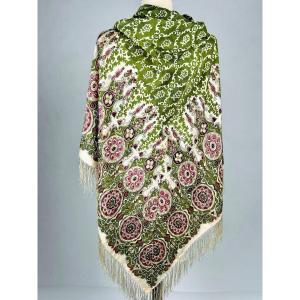 Printed Damask Silk Shawl With Two Different Designs - France Or England Circa 1860-1880