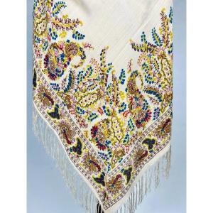 Printed Crepe De Chine Shawl With Palmette Decor - France Or England Circa 1880-1900