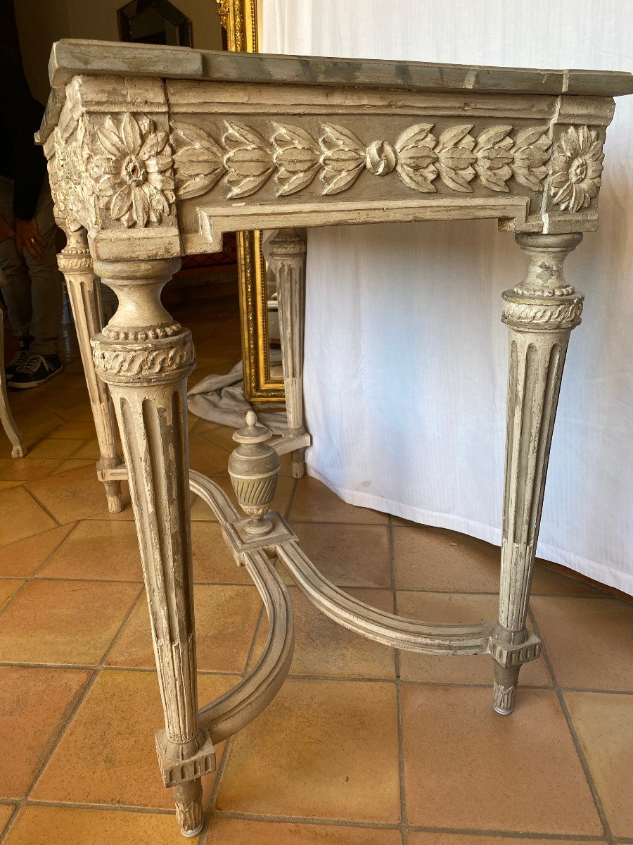 18th Century Console, Painted Wood And Faux Marble-photo-3