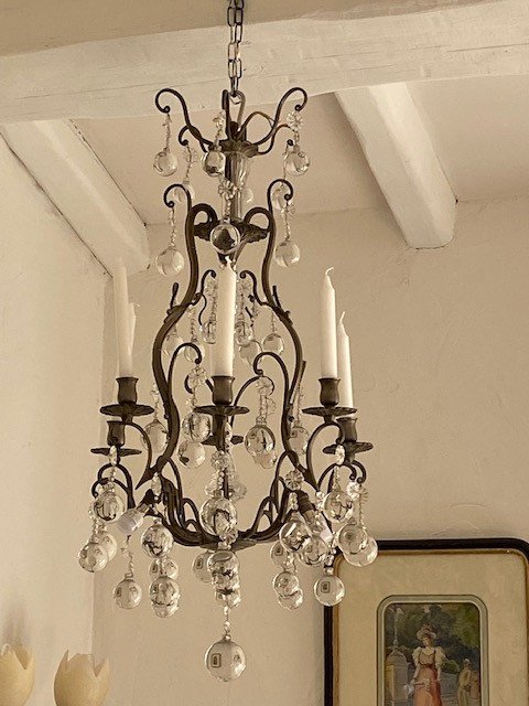 Triangular Cage Chandelier With 3 Lights And 6 Sconces-photo-3