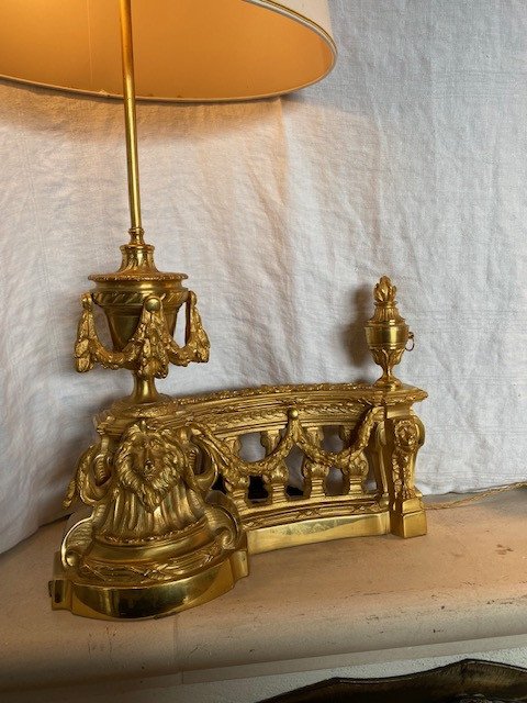 Pair Of Andirons In Gilt Bronze 19th Mounted In Lamp-photo-2