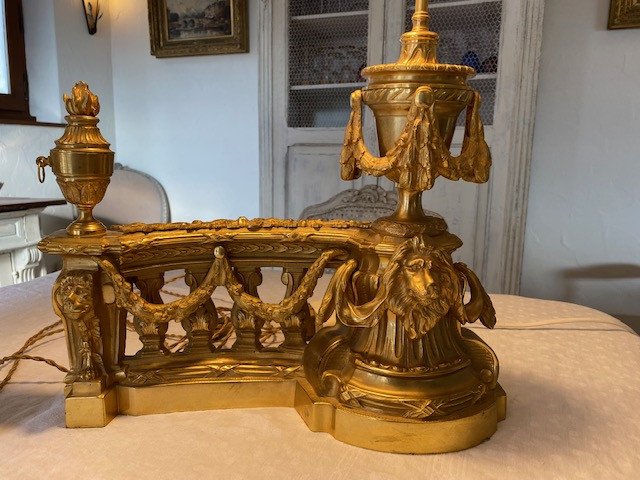 Pair Of Andirons In Gilt Bronze 19th Mounted In Lamp-photo-4