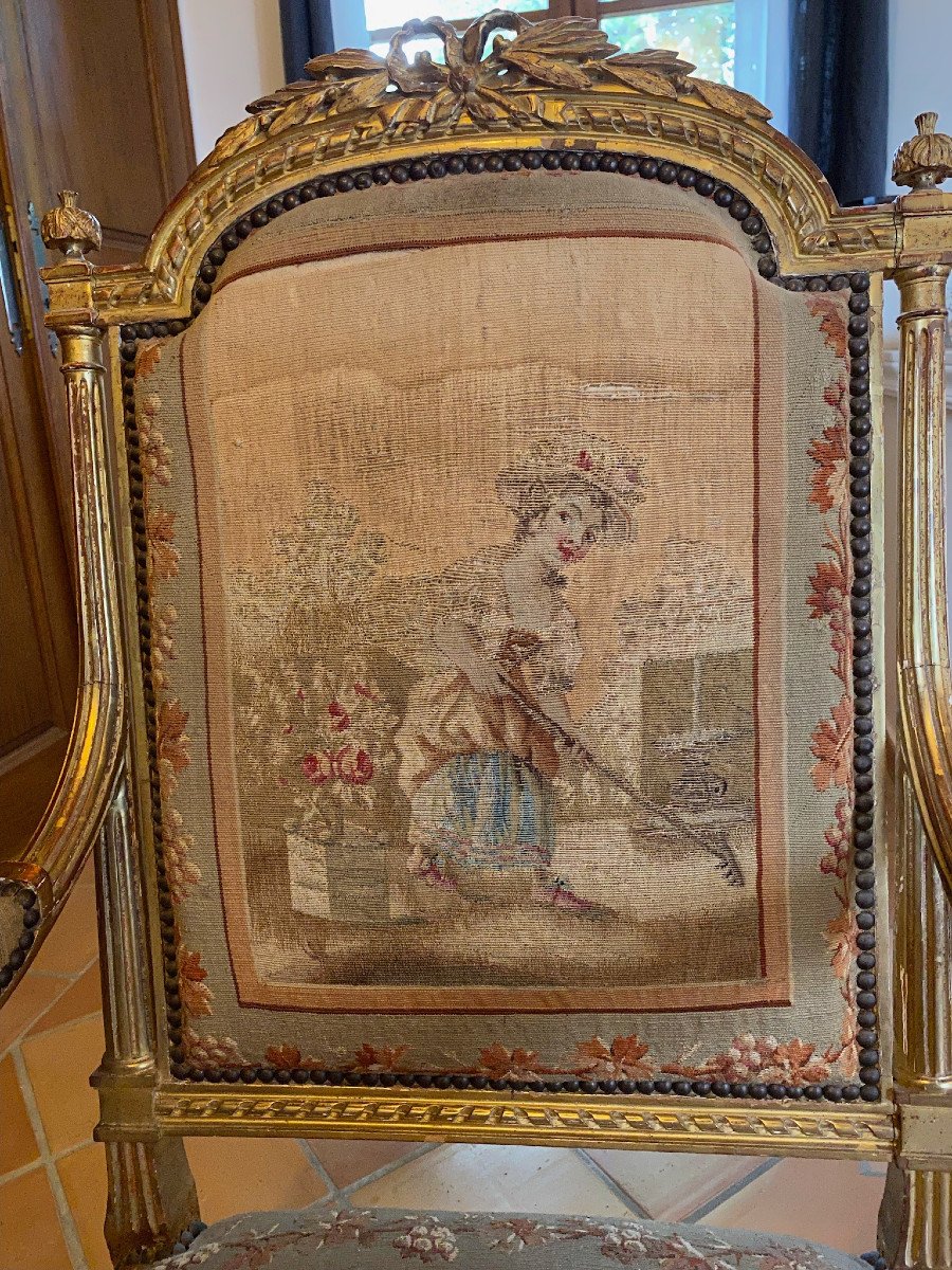 Fauteuil En Bois Doré Et Tapisserie d'Aubusson-photo-5