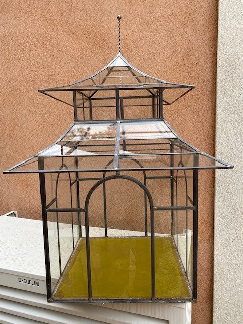  Large Indoor Mini Greenhouse "pagoda" In Stained Glass From The 70s-photo-1