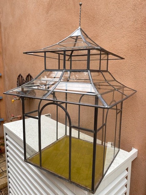  Large Indoor Mini Greenhouse "pagoda" In Stained Glass From The 70s